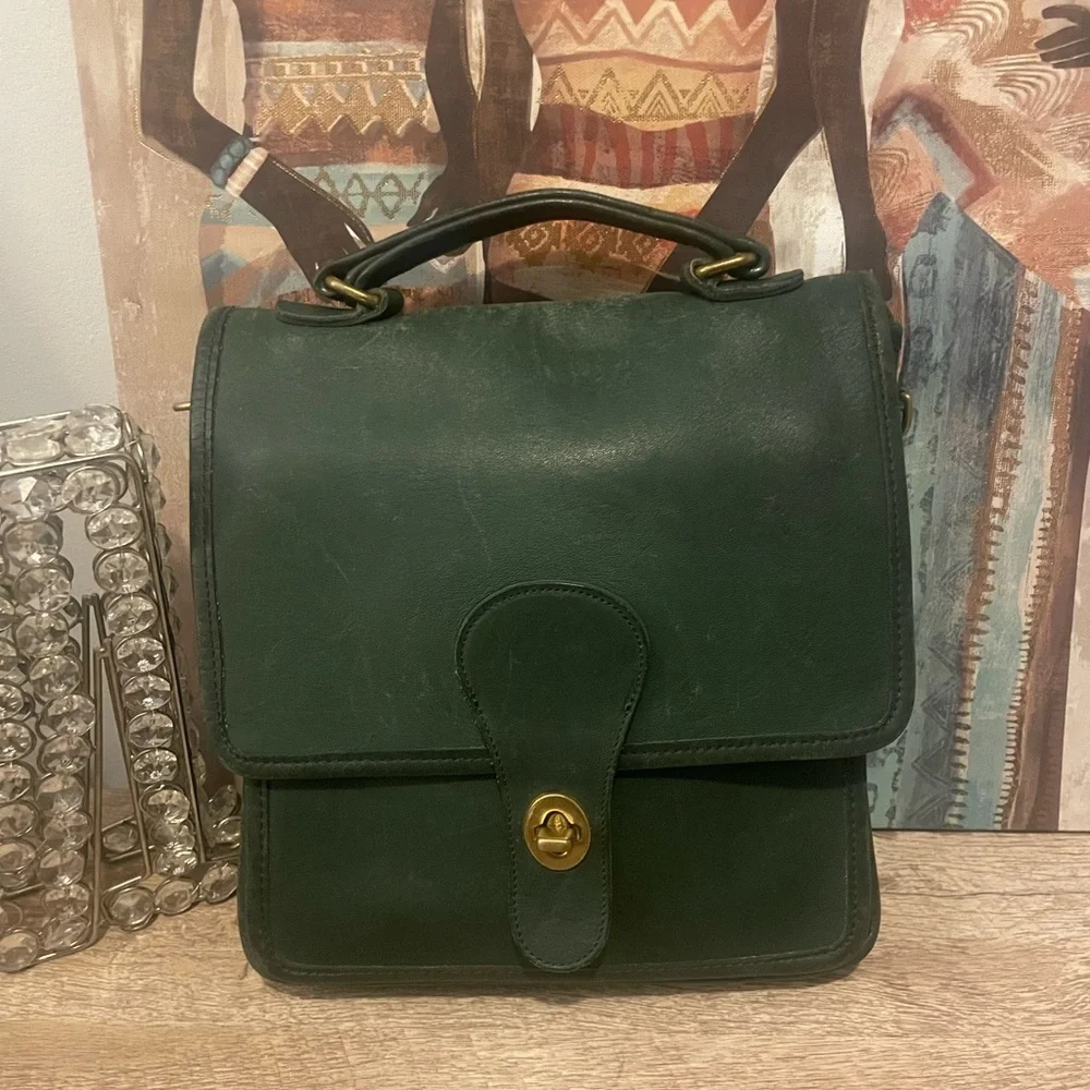 ショルダーバッグ Vintage Coach Green Nottingham Bag Rare COACH RARE VINTAGE FOREST GREEN LEATHER CAMDEN JACKSON BUCKET BAG